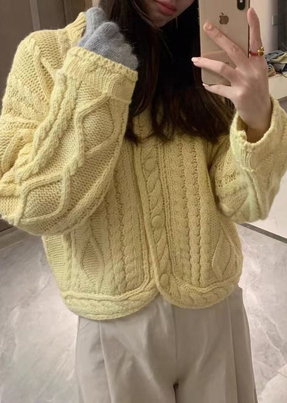 Art Yellow O-neck Button Cozy Knit Cardigans Fall Qp062