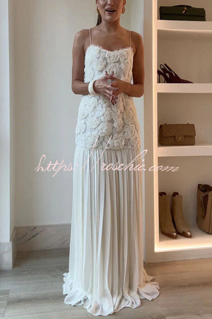 Indulge in Applique Pleated Chiffon Hem Slip Maxi Dress