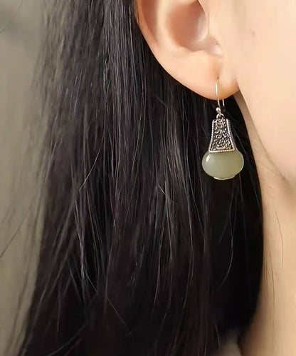 Boutique Silk Sterling Silver Inlay Jade Drop Earrings