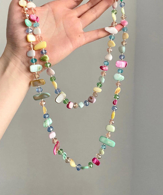 Rainbow Alloy Double-layer Asymmetrical Shell Gratuated Bead Necklace