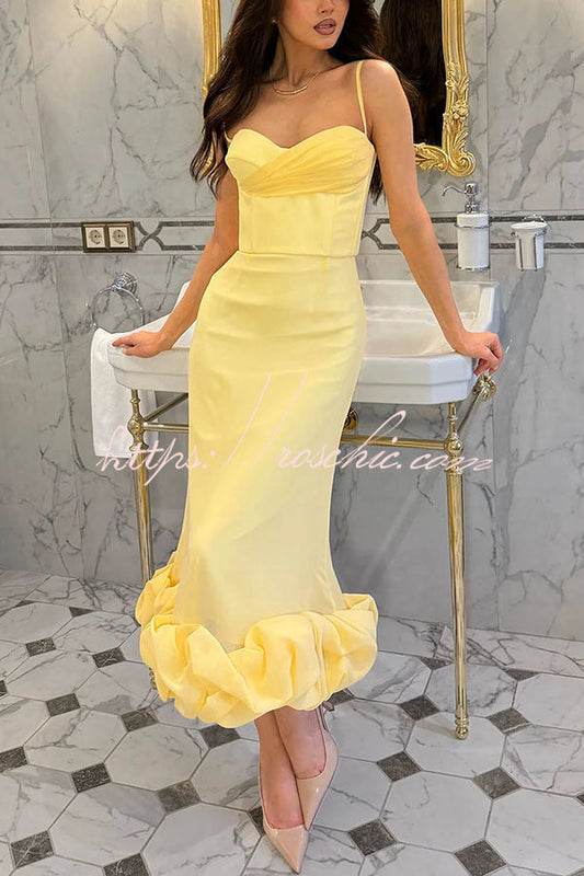 Dreamy and Romantic Ruched Bust Cloud Shape Hem Slip Midi Dress