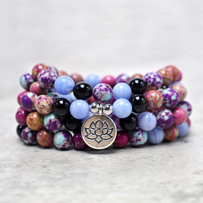 8mm Miano Real Stone Lotus Mala Beads for Meditation & Healing