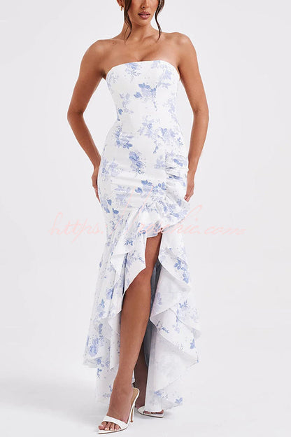 Off-shoulder Slim Fit Irregular Hem Maxi Dress
