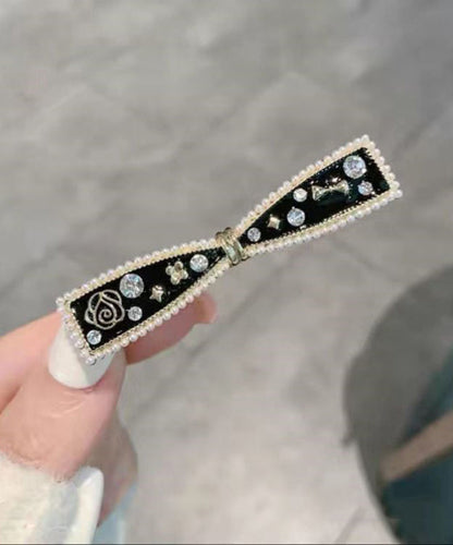 Black Alloy Zircon Bow and Water Drop Two-piece Set Hairpin