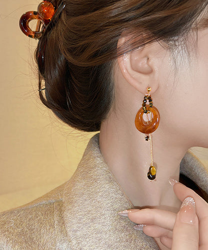 Coffee Sterling Silver Overgild Asymmetrical Beading Tassel Drop Earrings