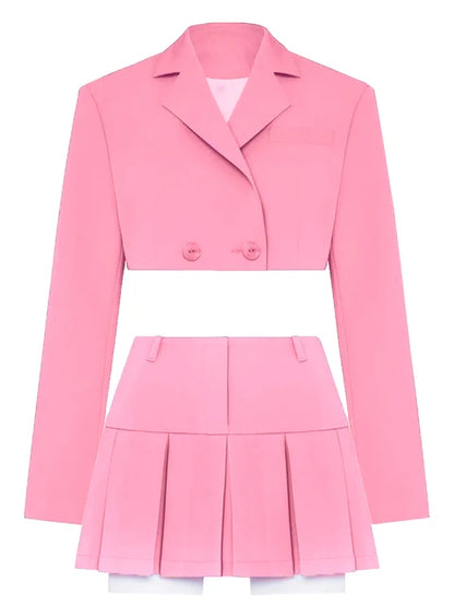 Black Blazer Sets Two Piece Cropped Blazer Jacket Coat and Mini Skirts Sets for Suit