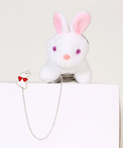 Pink Alloy Chain Plush Rabbit Brooches