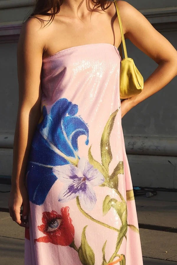 Special Night Sequin Print Off Shoulder A-line Maxi Dress