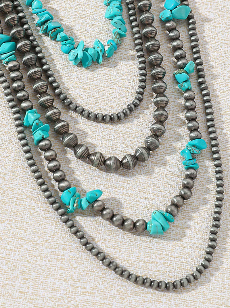 Retro Multi-layer Turquoise Beaded Necklace