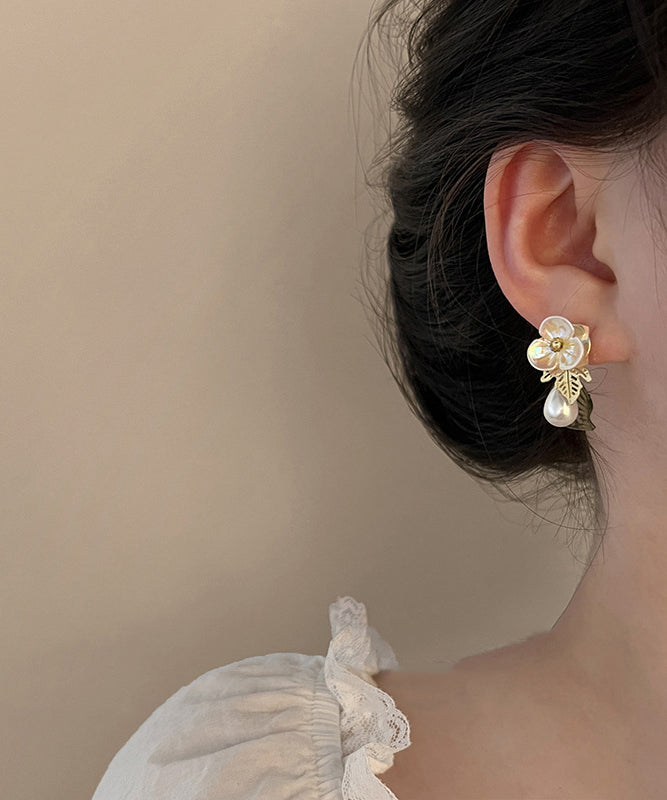 French Colorblock Acrylic Alloy Pearl Water Droplet Stud Earrings