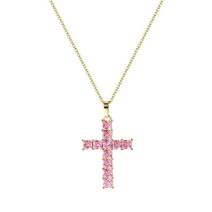 Colorful Diamonds Cross Necklace