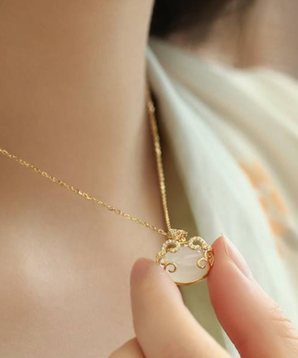 Gold Sterling Silver Overgild Zircon Jade Pendant Necklace