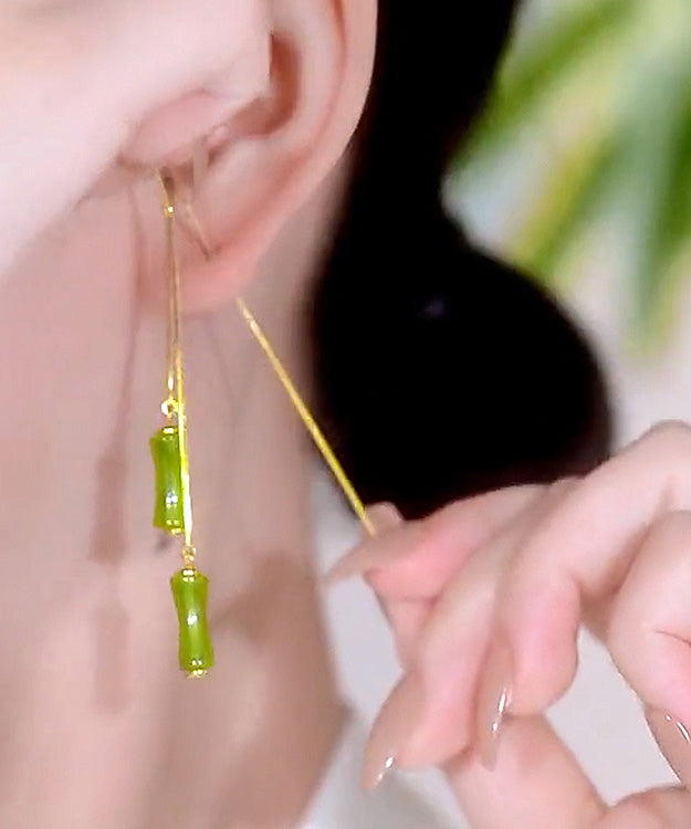 Gold Silver Overgild Bamboo Tassel Drop Earrings