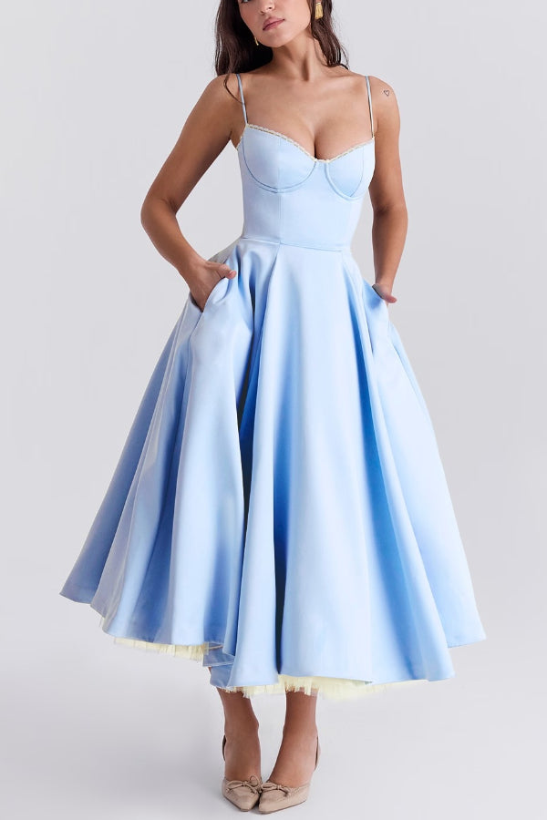 Suspender V-neck Sleeveless Tutu Maxi Dress