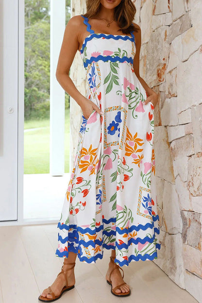 Vivi Fruit Print Wave Pocket Maxi Dress
