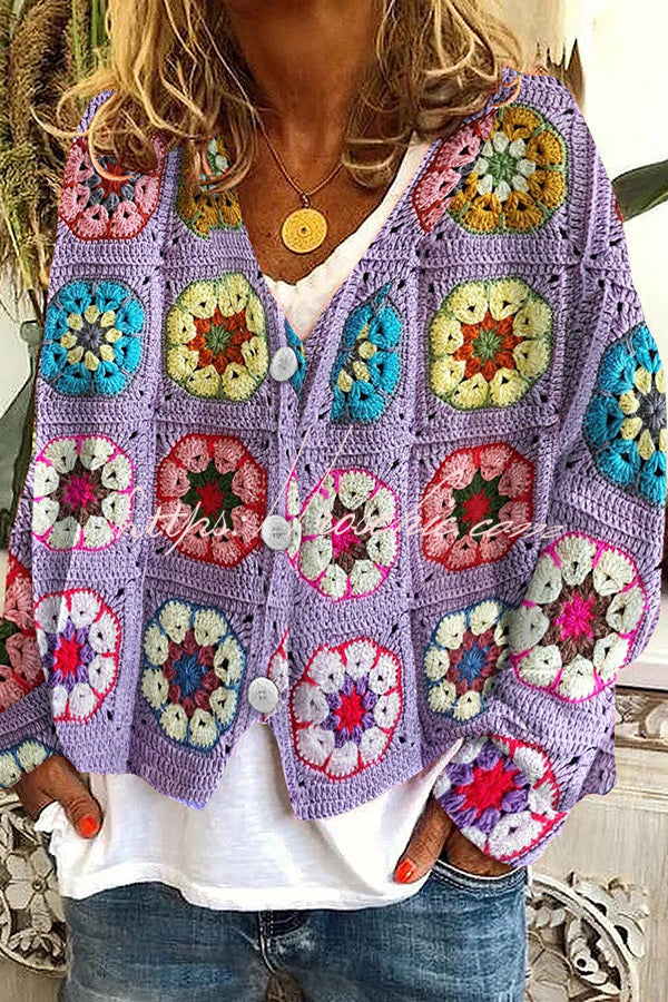 Fun and Long Sleeved Cardigan With Fun Printed Buttons