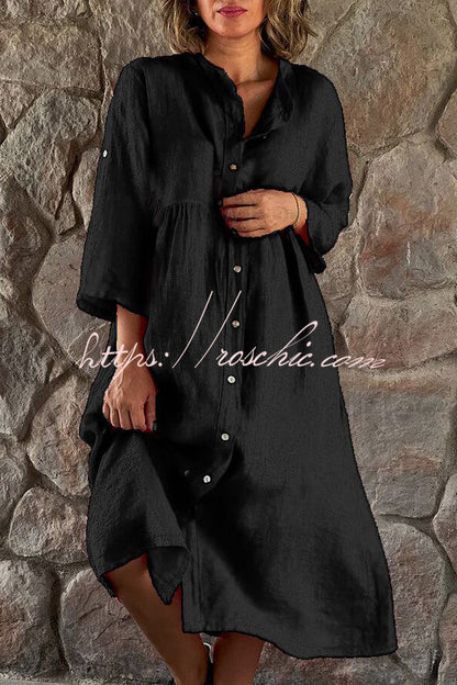 Mindful Cotton Blend Color Button Midi Dress