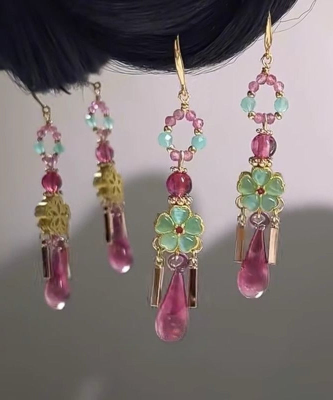 Colorblock Copper Water Drop Tassel Drop Earrings