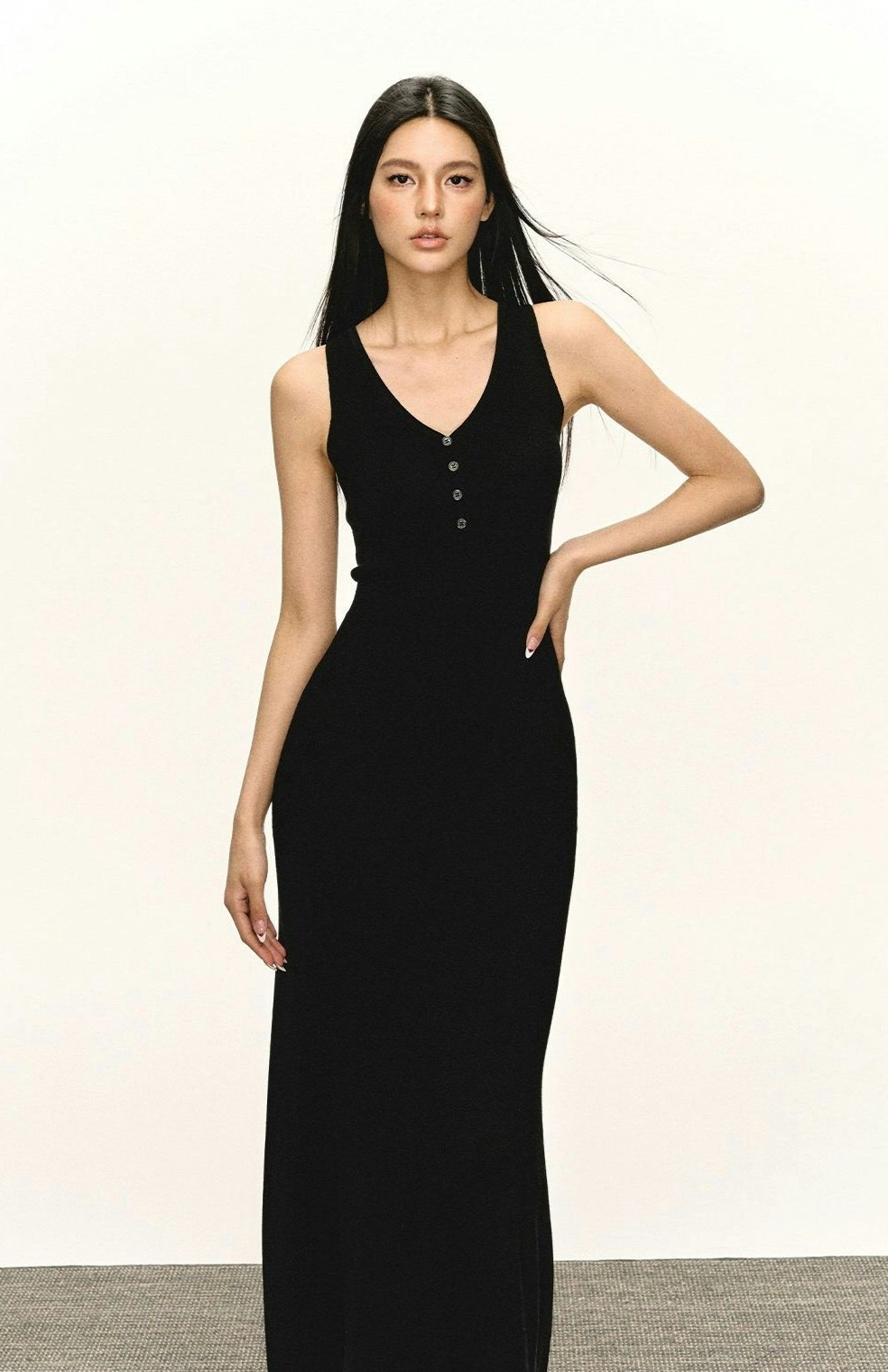 V-neck Button Detail Maxi Dress