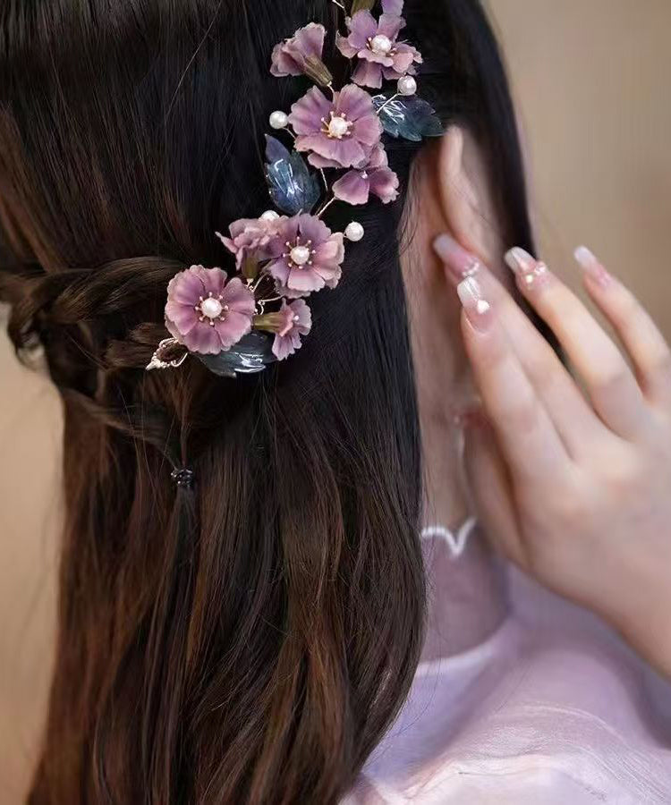 Handmade Purple Alloy Cloth Hairpin