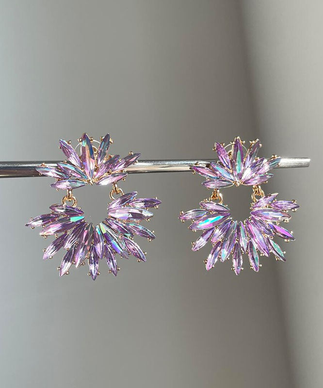 Purple Acrylic Zircon Hoop Earrings