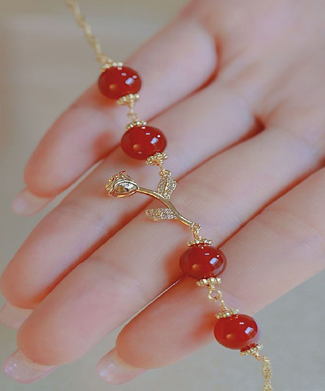 Red Sterling Silver Overgild Zircon Agate Charm Bracelet