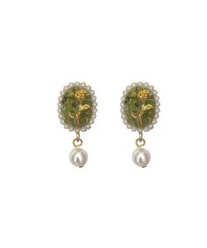 Green Sterling Silver Alloy Pearl Resin Drop Earrings