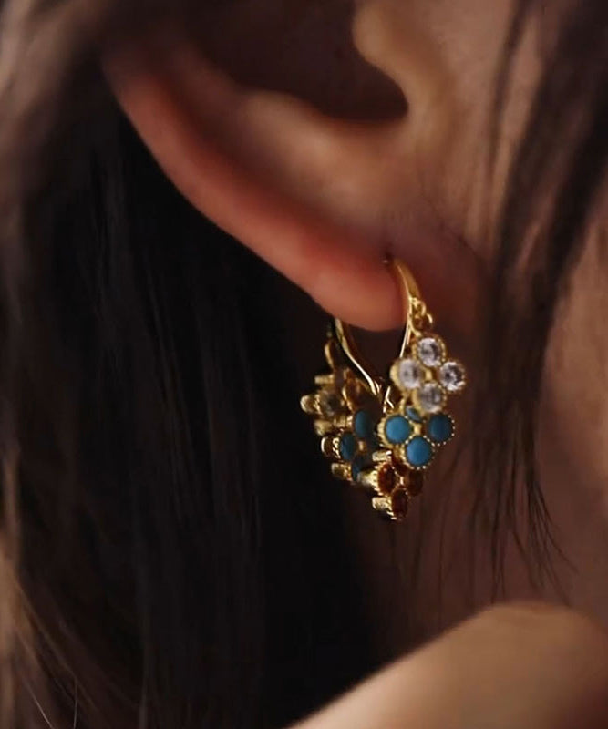 Stylish Gold Copper Overgild Four-leaf Clover Tassel Hoop Earrings