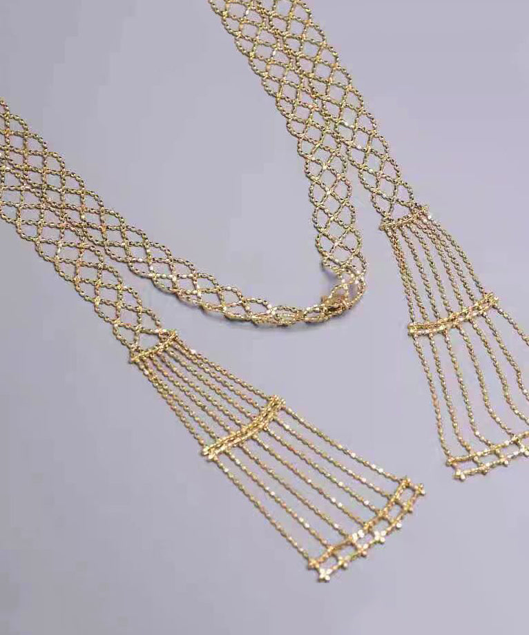 Gold Sterling Silver Overgild Chain Hollow Out Necklace