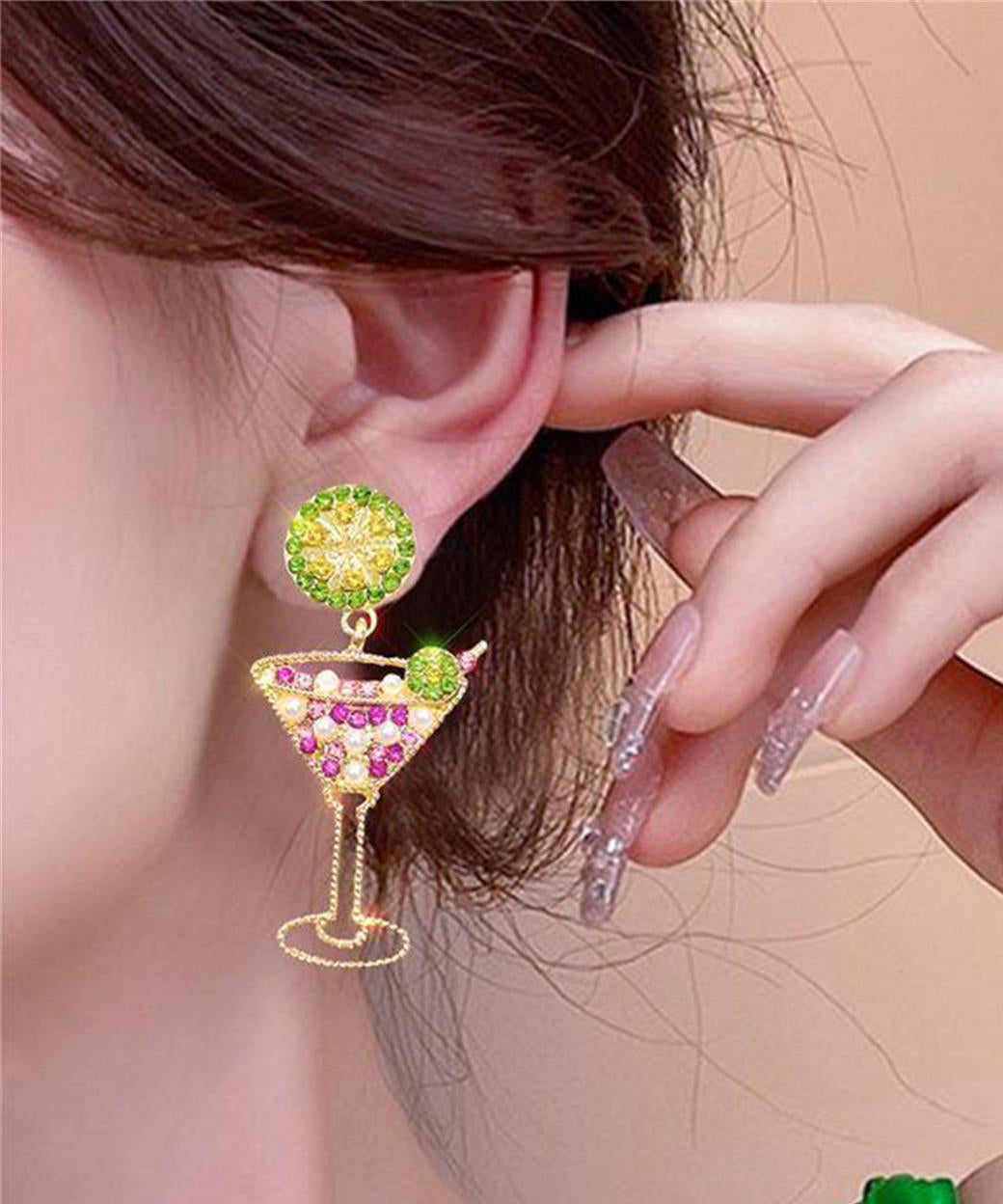 New Juice Wine Glass Zircon Stud Earrings