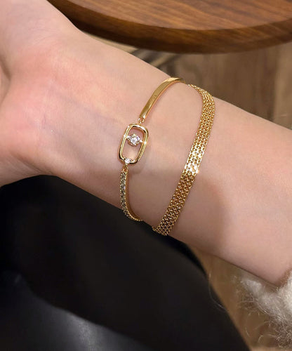 Vogue Gold Stainless Steel Zircon Chain Bracelet Two-piece Set