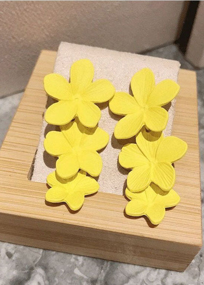 Yellow Layered Design Metal Drop Earrings