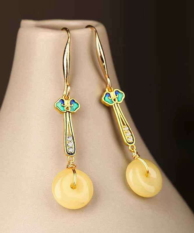 Silver Zircon Yellow Jade Drop Earrings