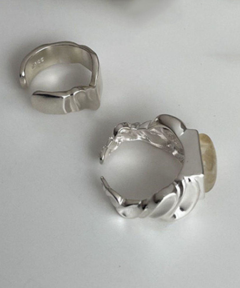 New Silk Sterling Silver Wrapped Silk Candy and Wrinkled Edges and Corners Rings Two Piece Set