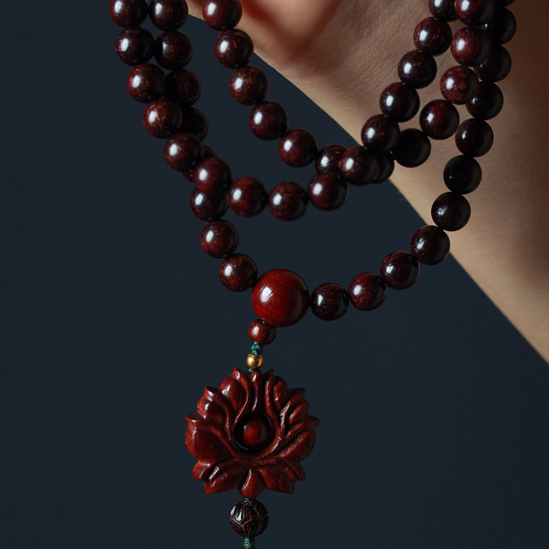 6mm Small Leaf Red Sandalwood Wood Mala Balance Bracelet