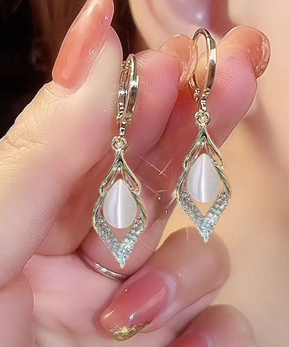 Diy Light Green Sterling Silver Zircon Cat's Eye Drop Earrings