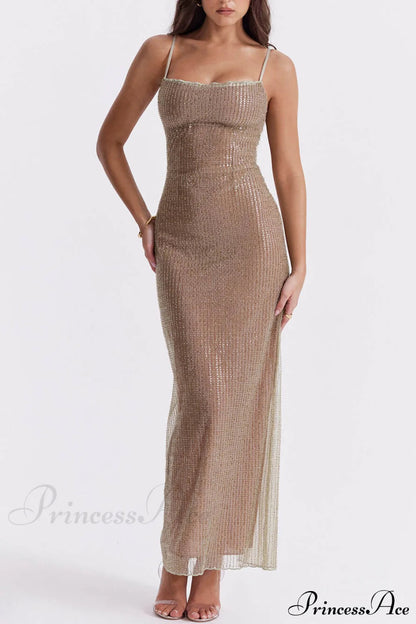 Cafe Au Lait Charming Beaded Maxi Dress