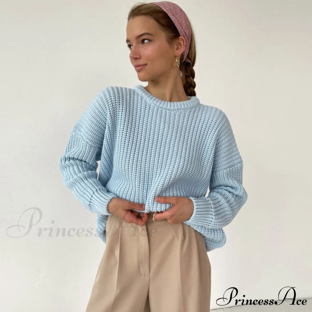 Candy Color Crewneck Pullover Sweater - Green