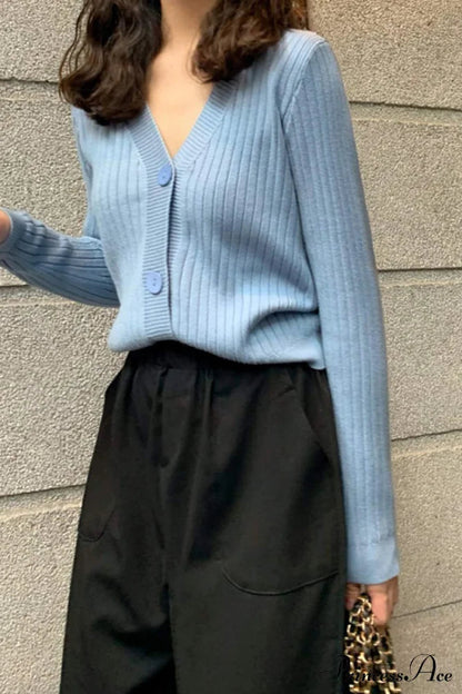 Cardigan Button With Ribbed V-neckline