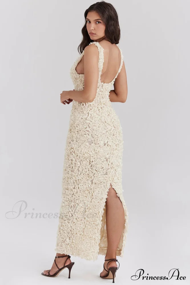 Carena Plunge Charming Applique Maxi Dress