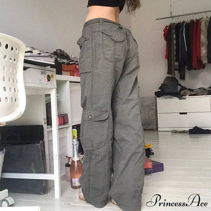 Cargo Mom Pants Baggy Low Leg Waist 90s Denim Wide Jeans Trousers Korean Grunge Hippie Outfits