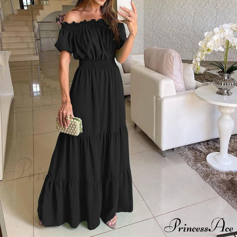 Ruffle Halter Sleeveless Classic Female Party Outfits Beach Maxi Dress