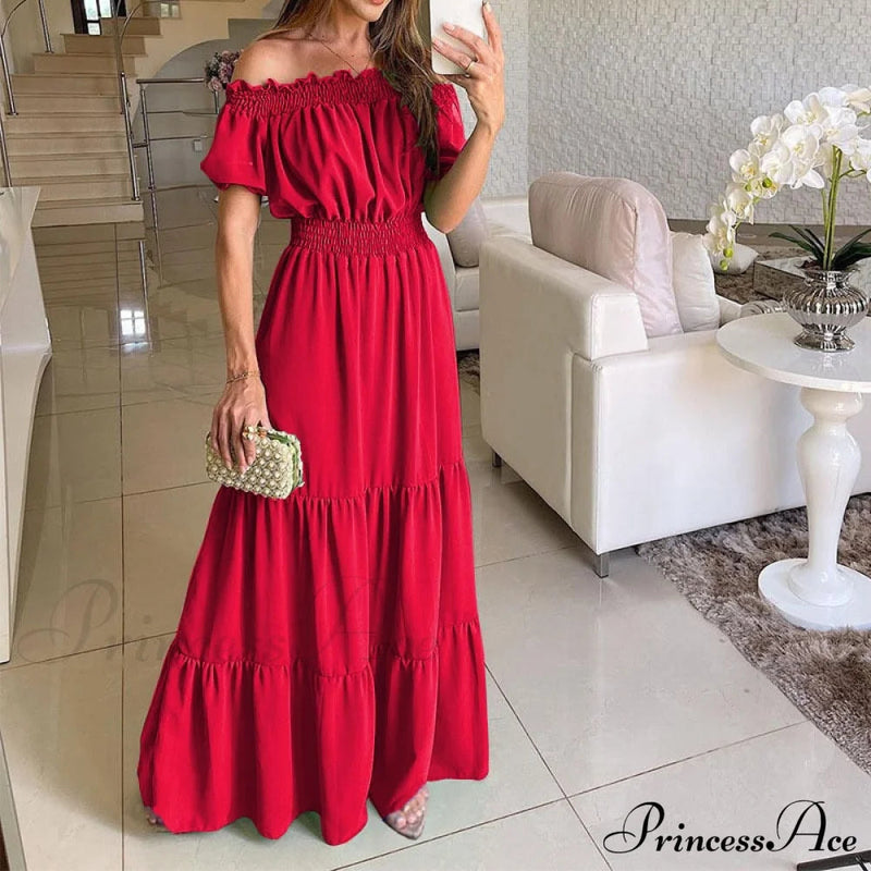 Ruffle Halter Sleeveless Classic Female Party Outfits Beach Maxi Dress