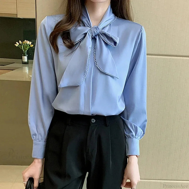 Satin Chiffon Blue Blouse