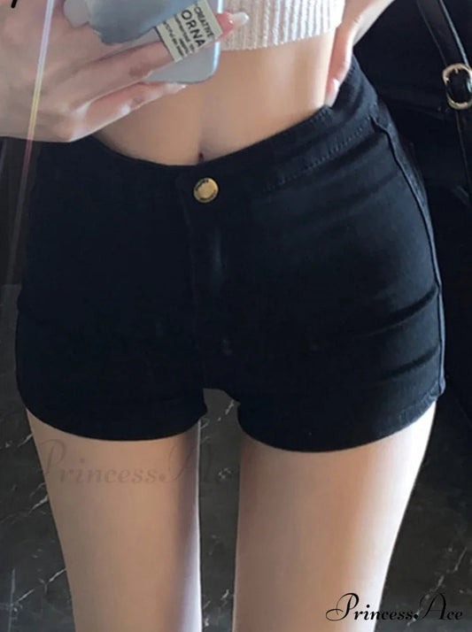 High Skinny Waisted Black Jeans Korean Shorts Straight
