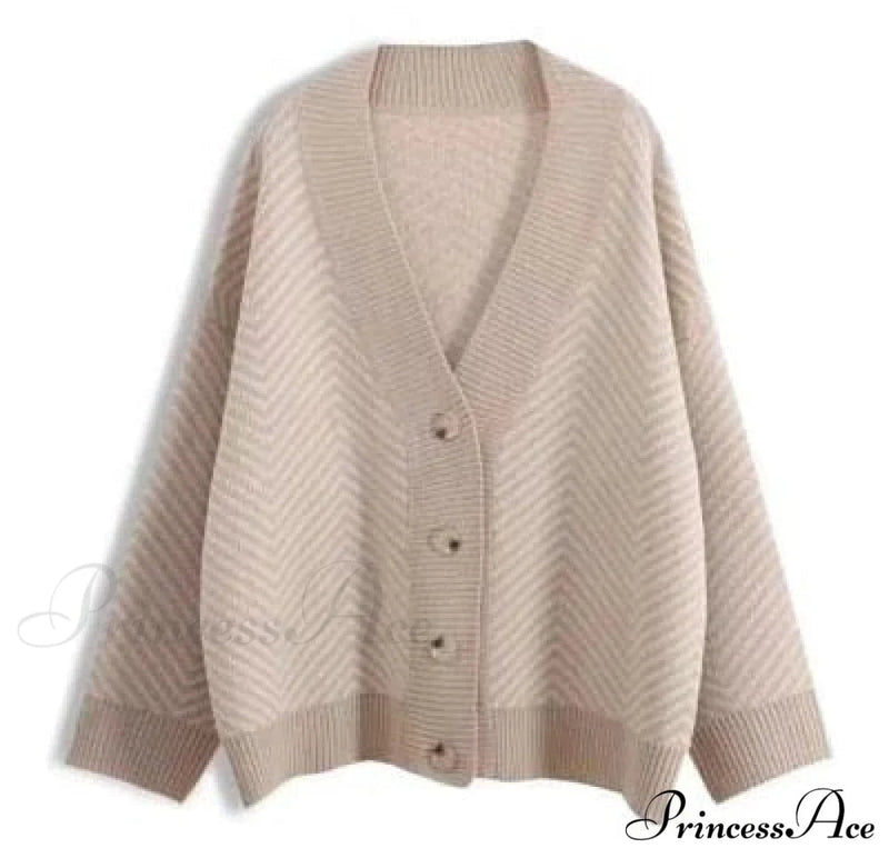 Knitted Cardigan Oversize Button Front Contrast Stripe Cardigan
