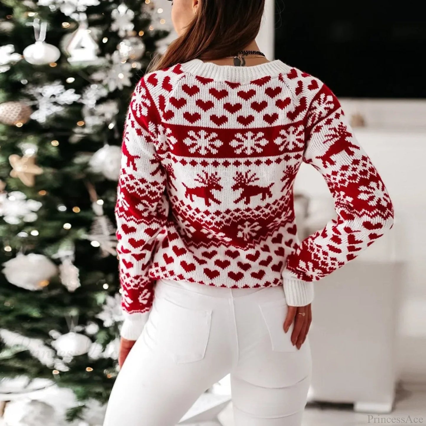 Long Sleeve Print Pullover Knitted Christmas Christmas Sweater