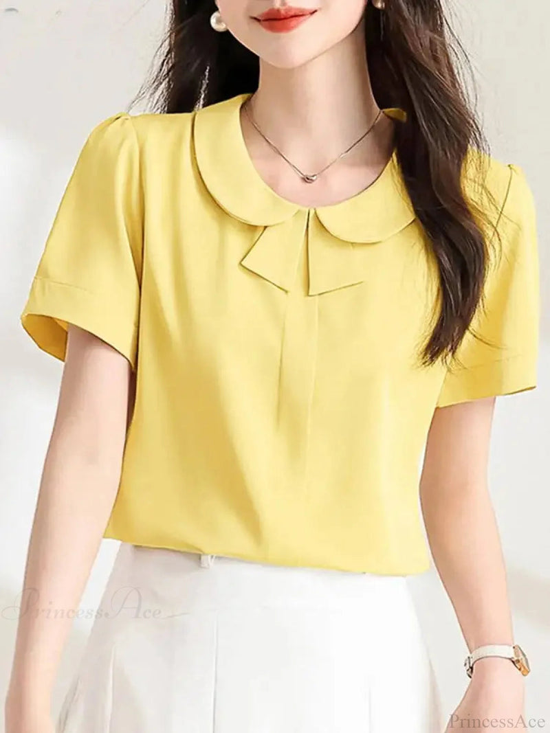 Loose Lapel Color Short Sleeve Blouse