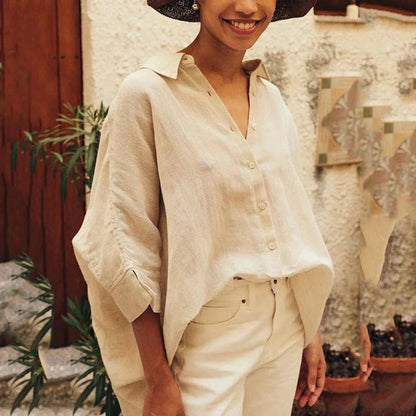 Loose White Button-up Half Sleeve Blouse