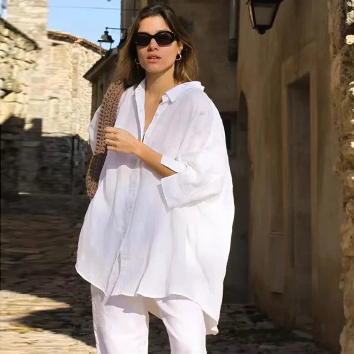 Loose White Button-up Half Sleeve Blouse